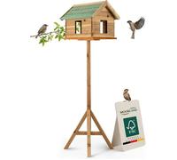 Moorland Nichoir Mangeoire Oiseaux Exterieur sur Pied 135 cm avec Fenêtres - Grande Mangeoire Cabane Oiseaux en Bois pour Jardin Balcon Terrasse - Toit Résistant aux Intempéries Toute l'Année - VH2