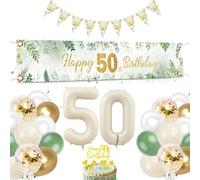 Moorle Banderole décorative pour 50e anniversaire de femme Vert doré 185 x 33 cm Ballon en aluminium avec chiffre 50 Beige 185 x 33 cm