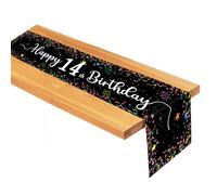 Moorle Chemin de table d'anniversaire 14ème anniversaire pour enfants, noir, décoration de table pour garçons et filles
