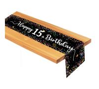 Moorle Chemin de table d'anniversaire 15ème anniversaire pour enfants - Noir - Décoration de table d'anniversaire pour garçons et filles - Décoration de fête d'anniversaire 15 ans