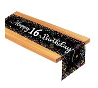 Moorle Chemin de table d'anniversaire 16ème anniversaire pour enfants - Noir - Décoration de table d'anniversaire pour garçon et fille - Décoration de fête d'anniversaire 16 ans