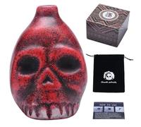 Moorstdel Sifflet de mort aztèque hurlant avec pochette, cris terrifiants, sifflet tête de mort en céramique fait main, pour Halloween et Dia De Los Muertos (Rouge)