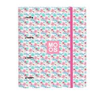 Moos Flores Classeur 4 anneaux de 35 cm avec 100 feuilles A4, idéal pour enfants de différents âges, confortable et polyvalent, qualité et résistance, 27 x 3,5 x 32 cm, multicolore