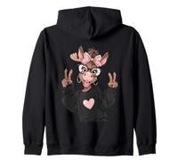 Moose Girl Lunettes avec Symbole de Paix et nœud Rose Sweat à Capuche
