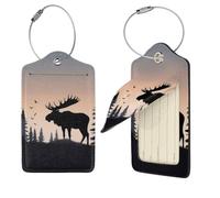 Moose Mountain Lot de 2 étiquettes de bagage personnalisées en cuir synthétique avec boucle en métal pour valises, étiquettes de voyage personnalisées pour sacs, valises avec boucle en métal, noir