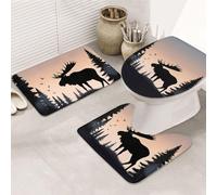 Moose Mountain - Lot de 3 tapis de salle de bain en forme de U, tapis de bain antidérapant en microfibre + tapis de couvercle de toilette doux et absorbant pour décoration d'intérieur