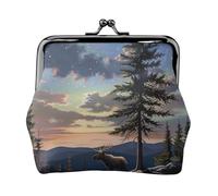 Moose Mountain Pine Tree Wilderness Porte-monnaie pour femme en cuir synthétique avec fermeture à glissière Noir Taille unique Motif, Noir , Taille unique, Motif :