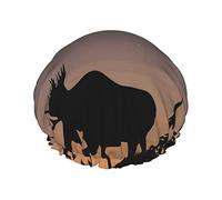 Moose Mountain Pine Tree Wilderness Print Bonnet de douche pour femmes Bonnets de douche en tissu double couche réutilisables Bonnets de cheveux pour filles