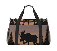 Moose Mountain Pine Tree Wilderness Sac de voyage à main imprimé effets personnels Sac de sport et de fitness, Noir , Taille unique