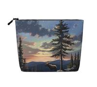 Moose Mountain Pine Tree Wilderness Trousse de maquillage de voyage en imitation lin étanche pour femme, Noir , Taille unique, Trousse de maquillage