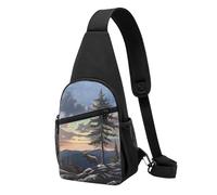 Moose Mountain Sac de poitrine imprimé arbre sauvage Sac à bandoulière pour homme et femme Sac banane d'extérieur Sac banane Sac à dos de randonnée Sac à dos de sport, Noir , Taille unique, Sac à dos