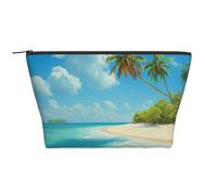 Moose Mountain Trousse de maquillage trapèze avec imprimé sapin sauvage Rangement élégant pour beauté et cadeaux pour femmes et filles, Île avec plage de sable et palmier, Taille unique, Trousse de