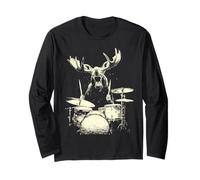 Moose Playing Drums Funny Music Animal Drummer Graphic Manche Longue