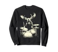 Moose Playing Drums Funny Music Animal Drummer Graphic Sweatshirt
