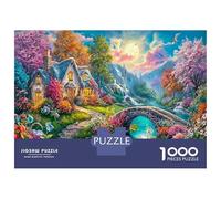 Moose Sunset 1000 Pièces Puzzle À Faire Soi-même pour Mettre À L'épreuve Sa Logique Village Enchanté avec Pont Excellent pour Animer Une Fête Et Faire Plaisir À Un Amateur 52x38cm/1000pcs