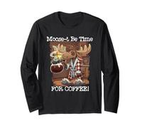 Moose-t Be Time for Coffee Funny Moose in Bathrobe Pun Manche Longue