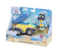 moose toys Coffret véhicule et Figurine Bluey, Quad de Plage avec Figurine de Bandit de 7,6 cm et Planche de Surf