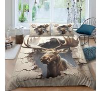 Moose with Antlers Parure de Lit Microfibre Hypoallergique 3 Pièces 3D Imprimée Léger Wild Animal Art Style Housse de Couette avec 2 x Taies d'oreiller Super Douce for Les Enfants Double（200x200cm）