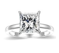 MOOSEA Bague de fiançailles princesse moissanite 2 carats pour femme, 7 x 7 mm, couleur D, pureté VVS1, bague en diamant créé en laboratoire, or blanc 18 carats, vermeil à 4 griffes, bagues en