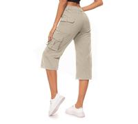 Moosehill Pantalon 3/4 cargo pour femme - Pantalon de randonnée - Imperméable - Respirant - Pantalon cargo - Pantalon d'été - Stretch - Pour le sport et les voyages - Avec 6 poches, beige, L