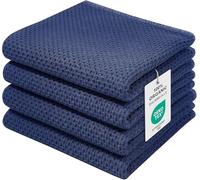 Moosfor Lot de 4 torchons 100% coton, 32 x 72 cm, Serviettes de cuisine douces et absorbantes, Épais Premium, Torchon de vaisselle bleu marine