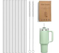 Mooshy 8 Pièces Paille en Verre pour Stanley Cup 30/40oz, 31cm Paille Reutilisable Extra-Long Verre Paille avec brosse de Nettoyage Stanley Compatible avec Stanley Adventure Quencher Travel roller