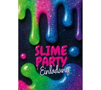 Moosthaler Slime Party Lot de 12 cartes d'invitation pour anniversaire d'enfant fille - 12 invitations d'anniversaire fluo colorées au look slime pour la fête d'anniversaire créative