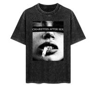 Mootaa Men's Women's Washed Vintage T Shirt Cigarettes After Sex Unisex Antique Wash T-Shirts Black M