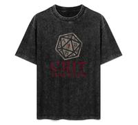 Mootaa Men's Women's Washed Vintage T Shirt Crit Happens Dungeons Gamer Games & Video RPG Roleplay Dragons LARP Dice Unisex Antique Wash T-Shirts Black XL