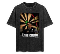 Mootaa Men's Women's Washed Vintage T Shirt Gary The Flying Scotsman Anderson Darts Unisex Antique Wash T-Shirts Black L