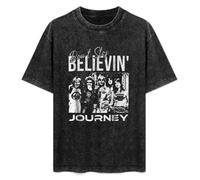 Mootaa Men's Women's Washed Vintage T Shirt Journey The Band Don't Stop Believin Retro Graphic Band Music Unisex Antique Wash T-Shirts Black 3XL