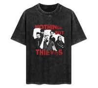 Mootaa Men's Women's Washed Vintage T Shirt Nothing But Thieves Unisex Antique Wash T-Shirts Black XL