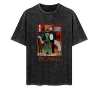 Mootaa Men's Women's Washed Vintage T Shirt Pablo Picasso Unisex Antique Wash T-Shirts Black 3XL