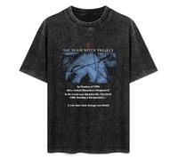 Mootaa Men's Women's Washed Vintage T Shirt The Blair Witch Project Unisex Antique Wash T-Shirts Black S