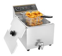 MOOTACO Friteuse Électrique,6L Commerciale Friteuse Avec Valve Vidange | Acier Inoxydable,2500W,Thermostat 60-200 °C,Friteuse de Cuisine Avec Couvercle Comptoir,Restaurants et Réceptions