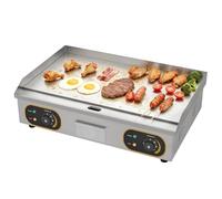 MOOTACO Plancha Électrique Professionnelle Inox 2x2200W,73x43cm | Plancha Électrique Professionnelle,Température Réglable 50~300℃,2xThermostat&Prises,Restaurant,Lieux Publics,Barbecue