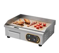 MOOTACO Plancha professionnelle électrique Plaque Inox lisse protection de gril 3000W, protection antiéclaboussures, 50-300 °C, et bac à graisse