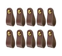MOOTVGOO Lot de 10 poignées de tiroir en cuir marron faites à la main avec vis longues et courtes pour commode, armoire, porte de placard