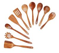 Mooues Lot de 10 cuillères en bois pour la cuisine, ustensiles de cuisine en bois de teck naturel, prise en main confortable