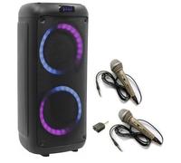 Mooving Light & Sound - Pack Enceinte Karaoké 250W USB Bluetooth Portable BoomTone DJ BOOMASTER300 Tuner FM - 2 Micros Filaires - Soirée Anniversaire