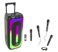 Pack Enceinte Karaoke sur batterie USB Bluetooth MS-MAGIC-SOUND1000 1000W 4 Micros - Fête Cadeau Anniversaire Musique Dj Noir