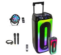 MOOVING LIGHT & SOUND - Pack Enceinte USB Bluetooth sur Batterie Karaoke MS-MAGIC-SOUND1000 TWS 1000W 2 Micros - Effet Lumière 2-en-1 par Astro