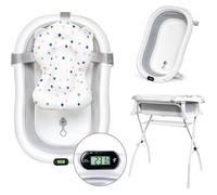 moovkee. Baignoire bebe avec Support 80cm - Baignoire Bebe sur Pied - Securisee et Confortable Bassine Pliable Bebe avec Thermometre