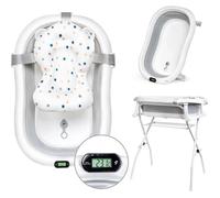 Moovkee. Baignoire Bebe Avec Support 80cm - Baignoire Bebe Sur Pied - Securisee Et Confortable Bassine Pliable Bebe Avec Thermometre Multicolore