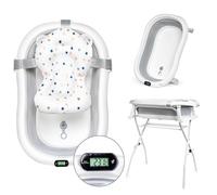 moovkee. Baignoire bebe avec Support 80cm - Baignoire Pliable Bébé sur Pied - Sécurisée et Confortable Bassine Pliable Bebe avec Thermomètre et Coussin de bain