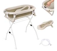 moovkee. Baignoire Bebe avec Support 80cm - Beige Baignoire Pliable Bébé sur Pied avec Thermomètre, Siège de Bain et Kit De Drainage - Sécurisée et Confortable Bassine Pliable Bebe
