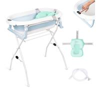 moovkee. Baignoire Bebe avec Support 80cm - Bleu Baignoire - Coussin | Pliable Bébé sur Pied avec Thermomètre et Coussin de Bain, Sécurisée et Confortable Bassine