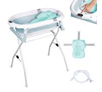 moovkee. Baignoire Bebe avec Support 80cm - Bleu Baignoire Pliable Bébé sur Pied avec Thermomètre et Coussin de Bain - Sécurisée et Confortable Bassine Pliable Bebe