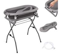 moovkee. Baignoire Bebe avec Support 80cm - Gris Foncé Baignoire Pliable Bébé sur Pied avec Thermomètre, Siège de Bain et Kit De Drainage - Sécurisée et Confortable Bassine Pliable Bebe