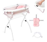 moovkee. Baignoire Bebe avec Support 80cm - Rose Baignoire Pliable | Pied avec Thermomètre, Coussin de Bain et Kit De Drainage, Sécurisée et Confortable Bassine